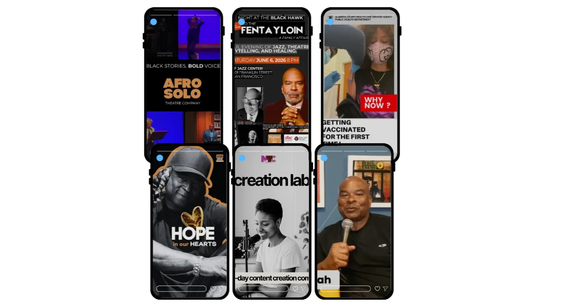 A collage of Nikki Thomas Communications video, interview, campaign, and content-creation work